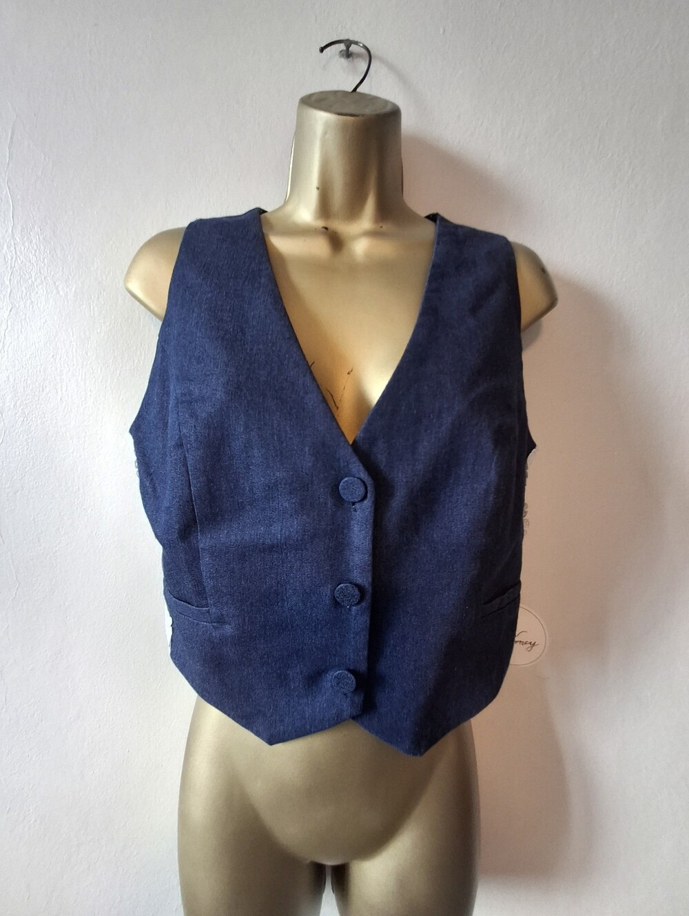 Classic dark.denim V-Neck Button Front Vest With White Lace On Sides
